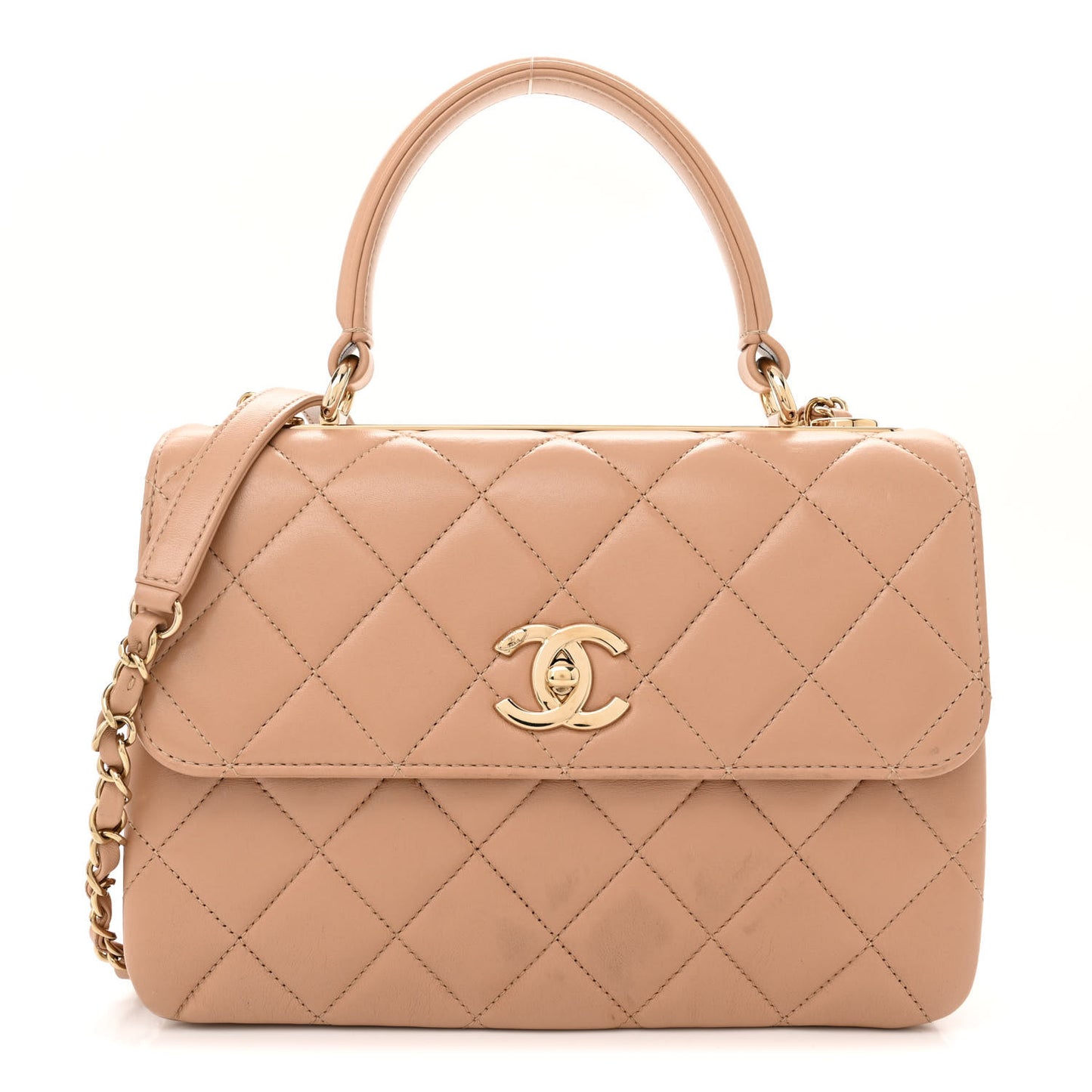 Lambskin Quilted Small Trendy CC Dual Handle Flap Bag Beige