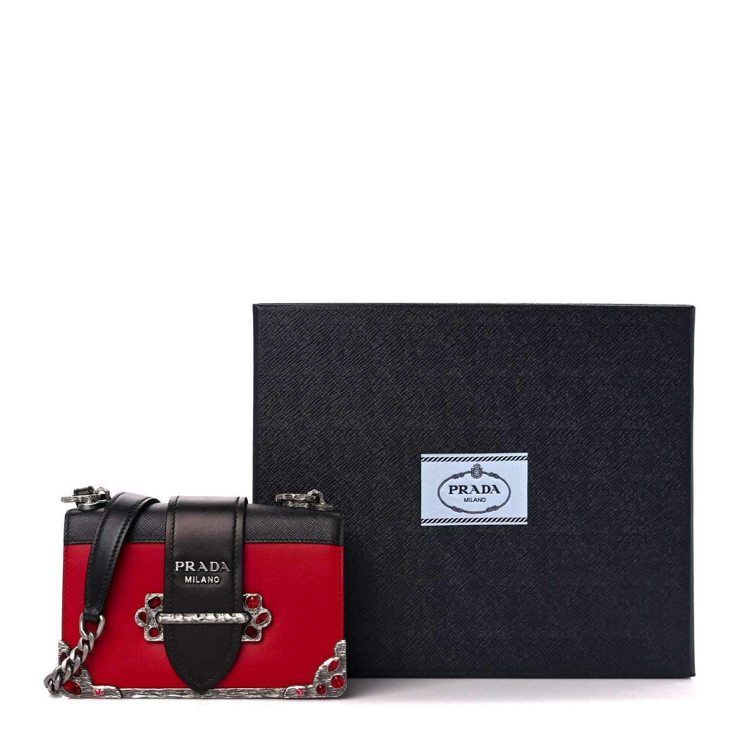 City Calfskin Saffiano Crystal Cahier Bag Fuoco Black