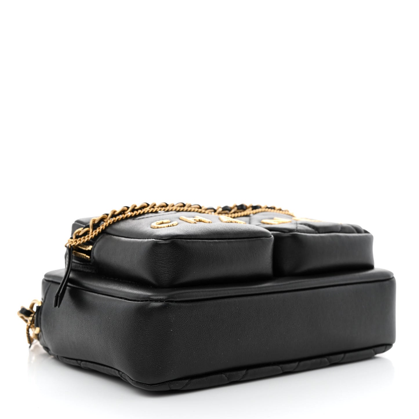 Calfskin Quilted Small Camera Case Black