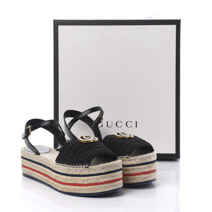 Gucci Cotton Malaga Kid Crochet Pearly GG Lilibeth Espadrille Platform Sandals 40 Black 9 of 9
