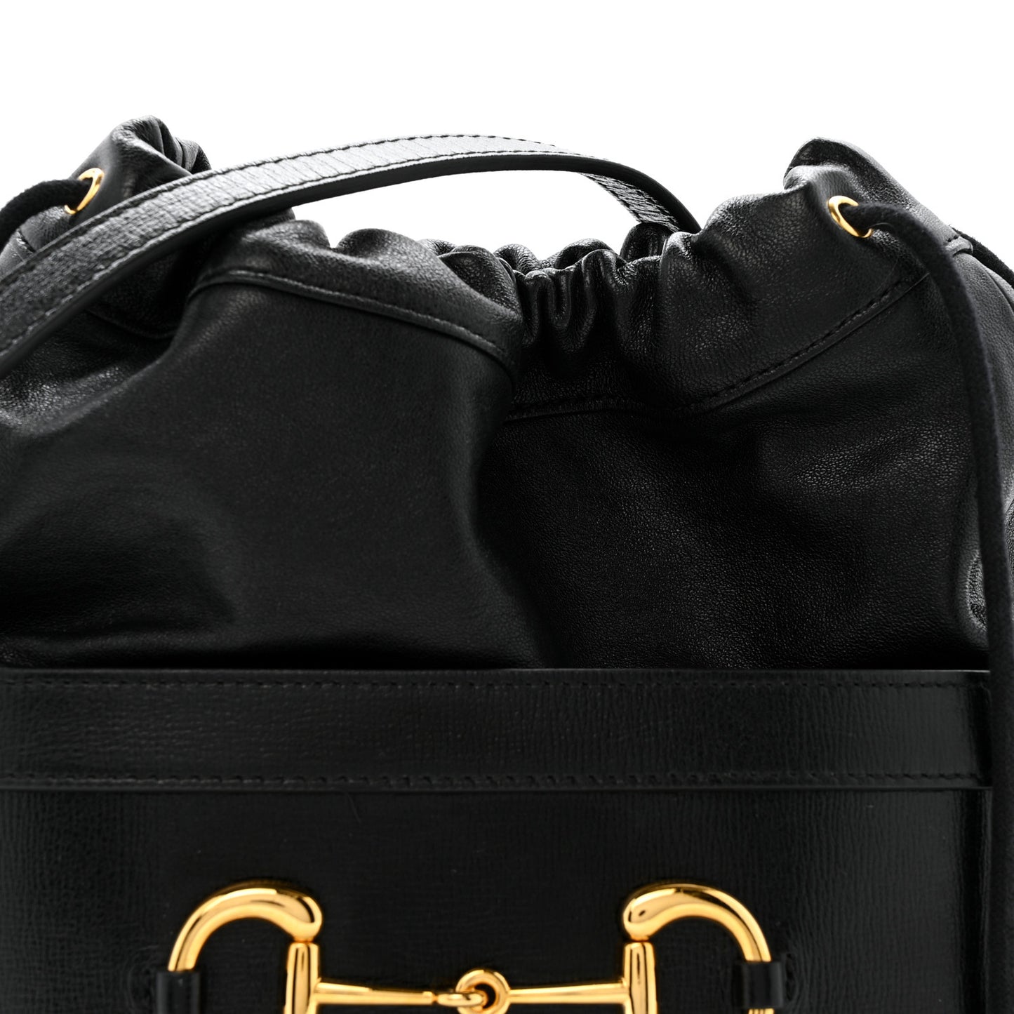 Azalea Sakai Calfskin Horsebit 1955 Drawstring Bucket Bag Black