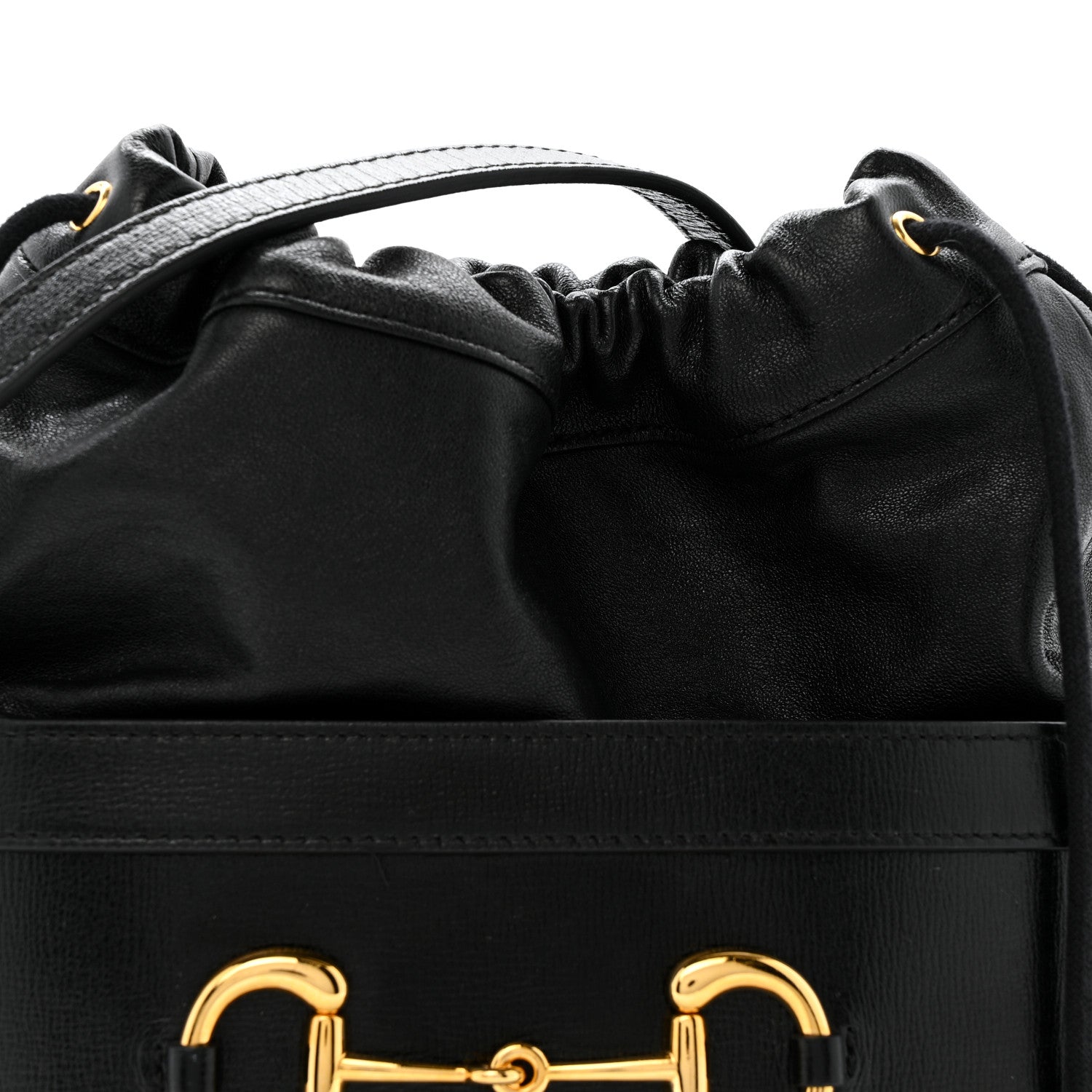 Gucci Azalea Sakai Calfskin Horsebit 1955 Drawstring Bucket Bag Black 8 of 12