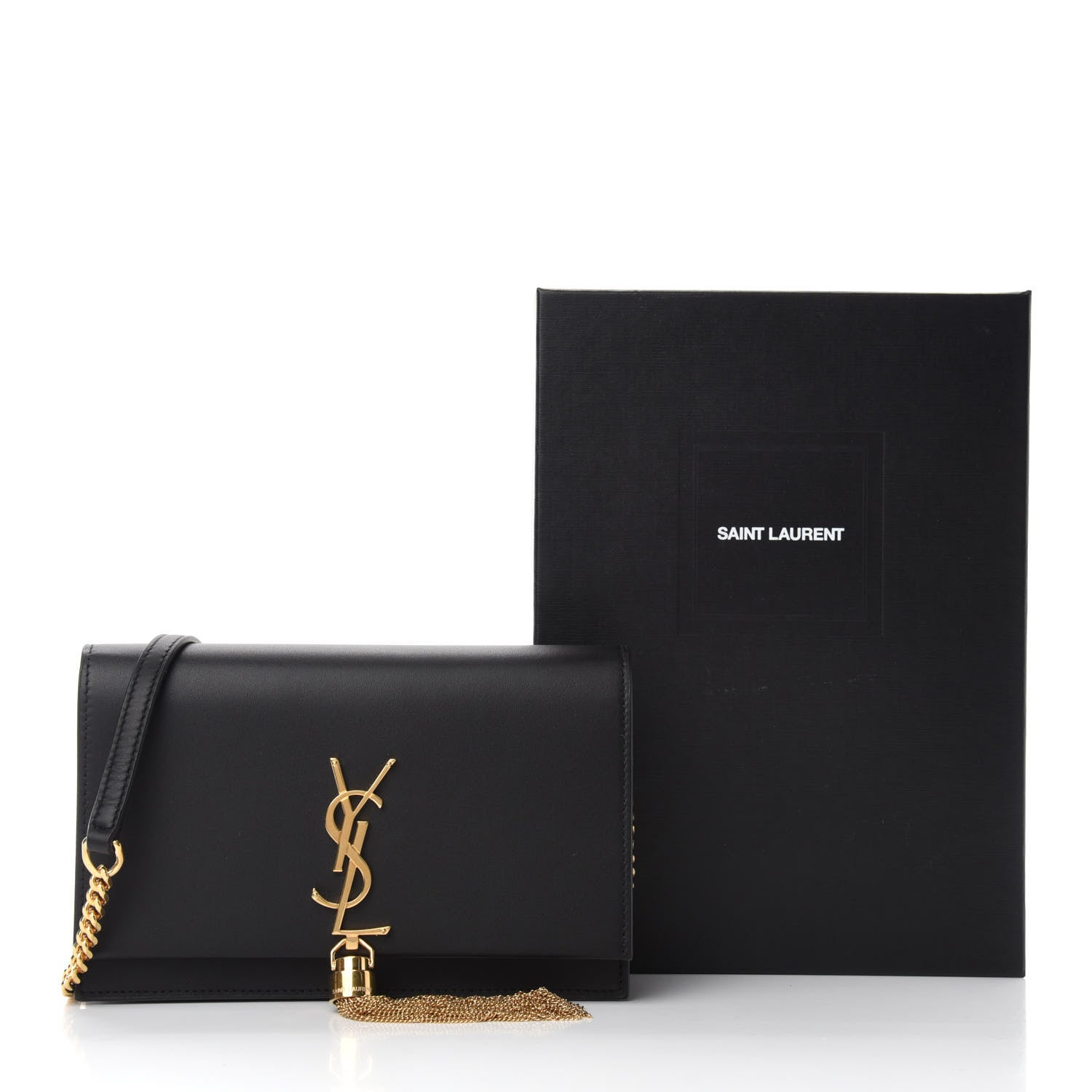 Saint Laurent Smooth Calfskin Classic Monogram Kate Tassel Chain Wallet Black 10 of 10