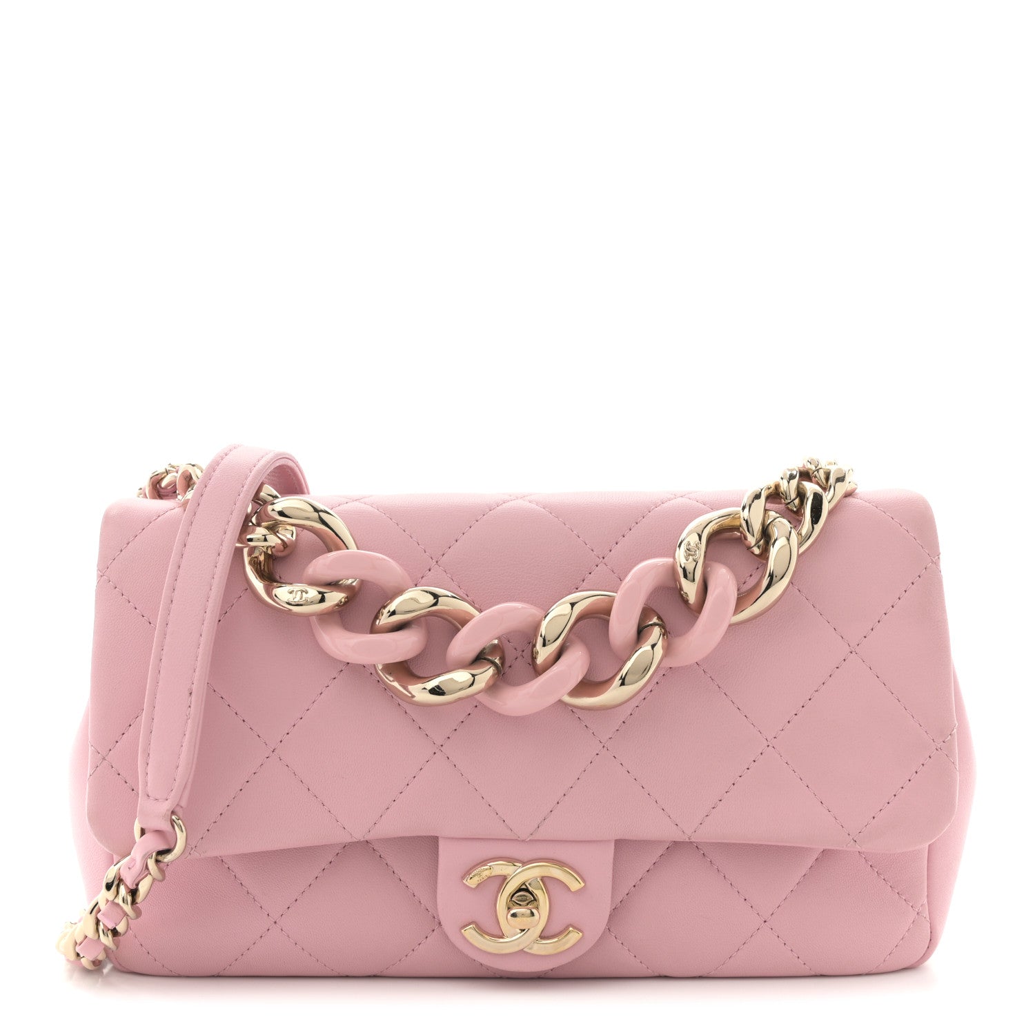 Chanel Lambskin Quilted Resin Bi-Color Chain Flap Bag Pink 1 of 11