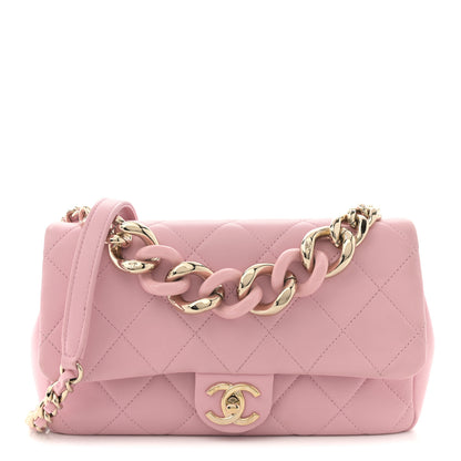 Chanel Lambskin Quilted Resin Bi-Color Chain Flap Bag Pink 1 of 11
