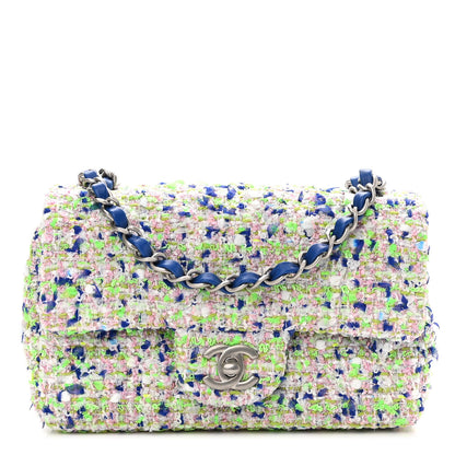 Chanel Tweed Quilted Mini Rectangular Flap White Blue Green 1 of 10