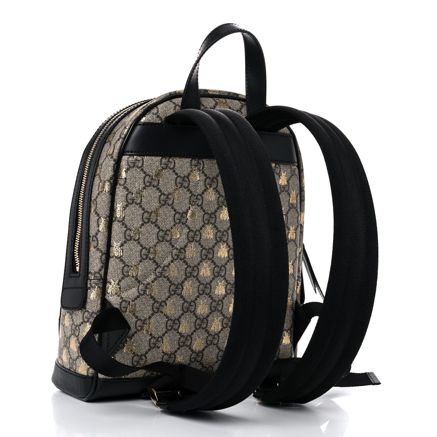 Gucci GG Supreme Monogram Bees Print Small Day Backpack Beige Oro Black 3 of 13