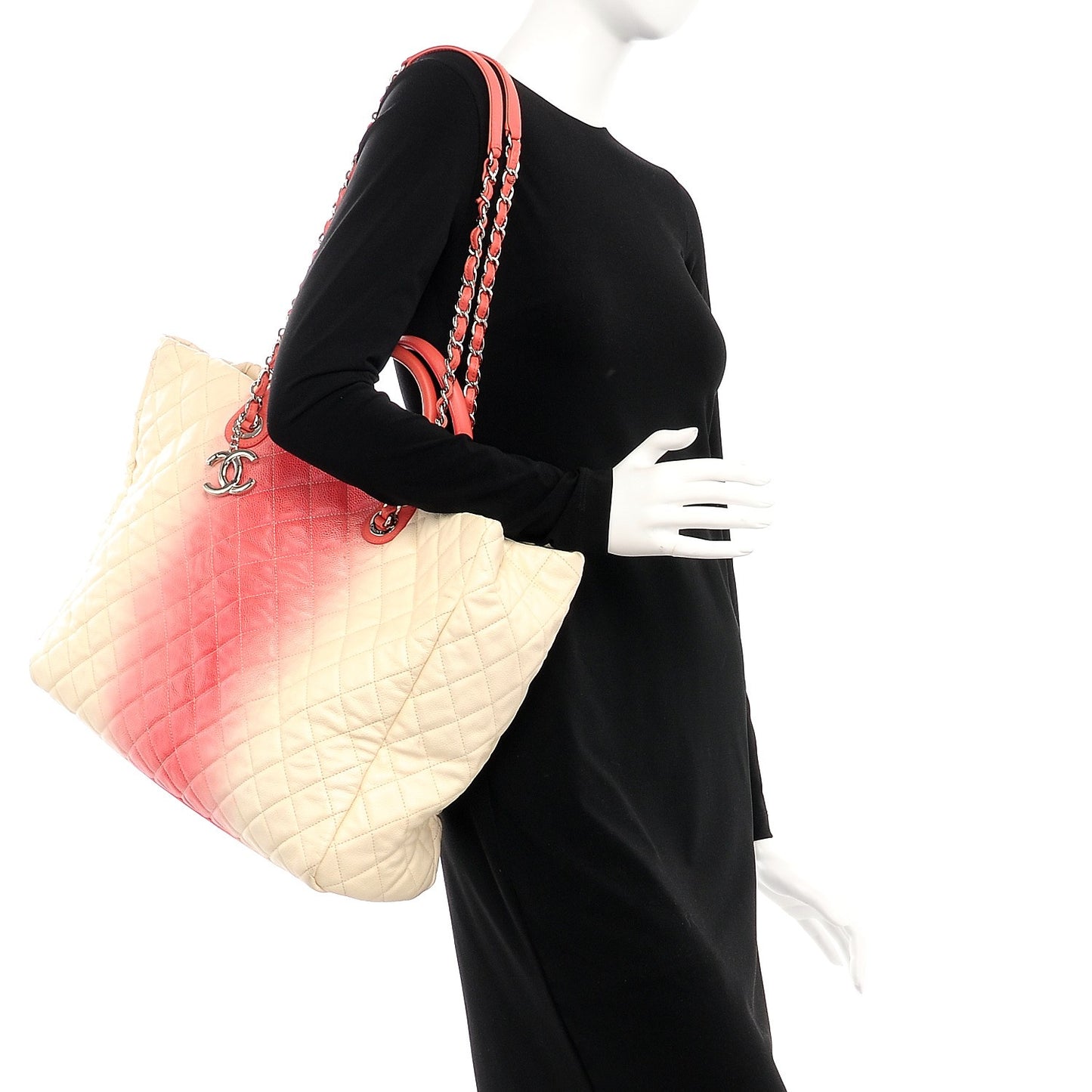 Caviar Ombre Large Shopping Tote White Rose