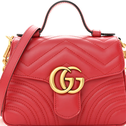 Gucci Calfskin Matelasse Mini GG Marmont Top Handle Shoulder Bag Hibiscus Red 8 of 11