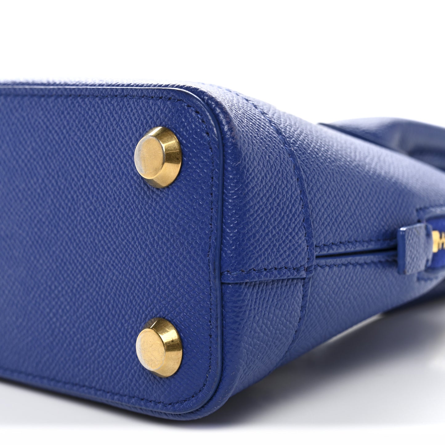 Signature Grained Calfskin Logo XXS Ville Top Handle Bag Bleu Roi White