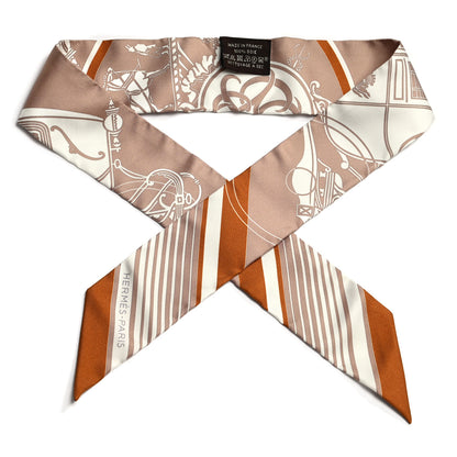 Hermes Silk Ex-Libris Twilly Beige White Caramel 1 of 4