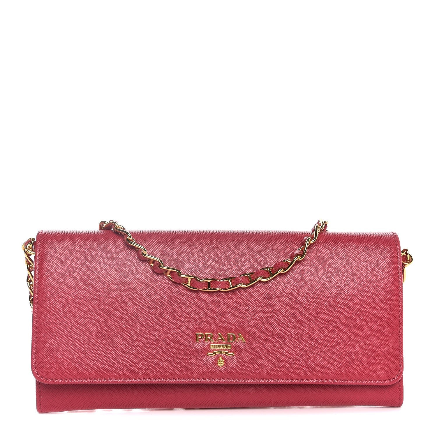 Prada Saffiano Metal Oro Chain Wallet Peonia 1 of 8