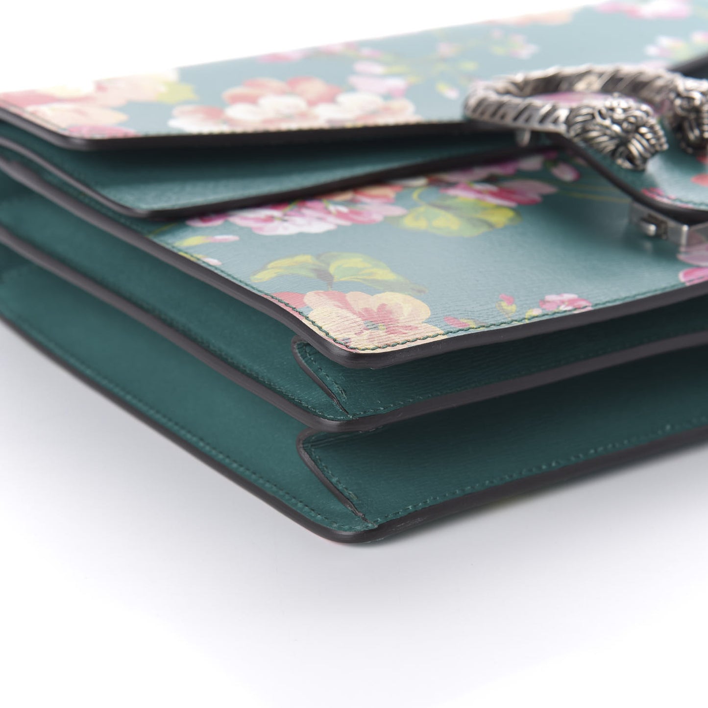 Calfskin Blooms Print Medium Dionysus Shoulder Bag Bright Emerald Multicolor