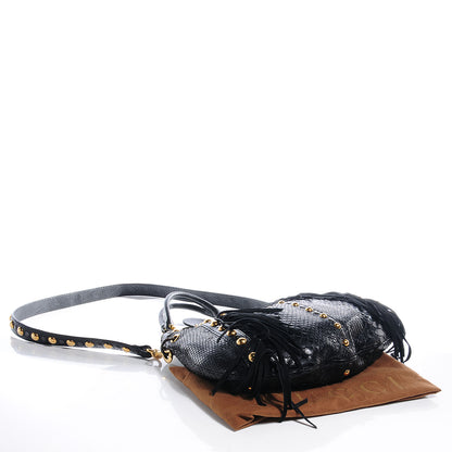 Gucci Leather Python Suede Fringe Babouska Tote Black 4 of 8
