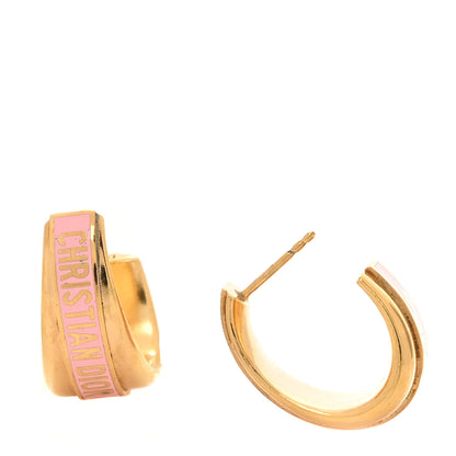 Christian Dior Metal Enamel Code Hoop Earrings Pink Gold 1 of 5