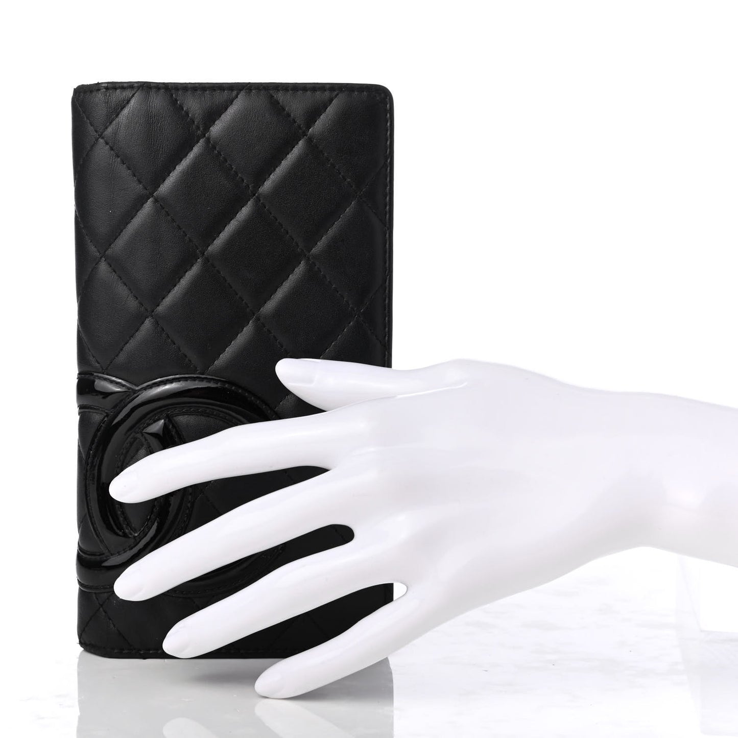 Calfskin Quilted Cambon Yen Wallet Black
