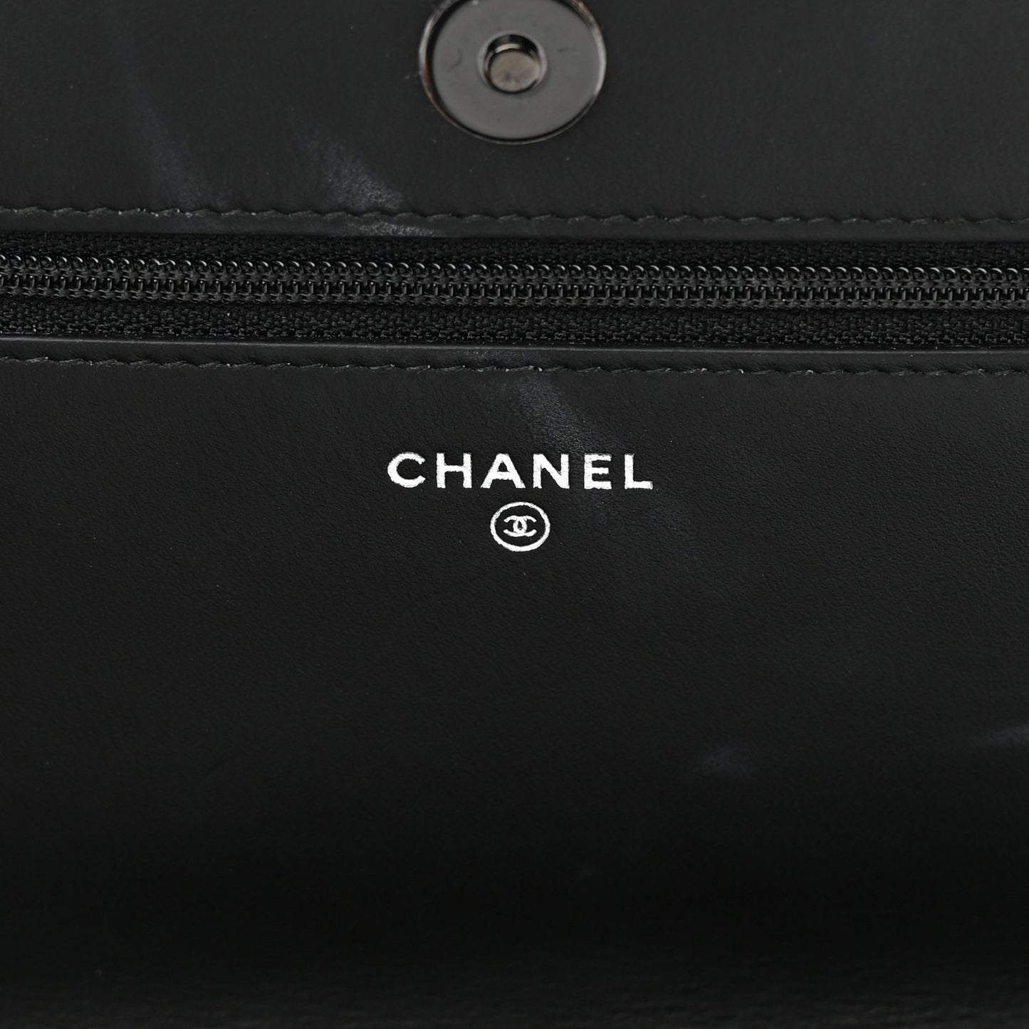 Calfskin Painted Chevron Embossed Boy Wallet On Chain WOC Black