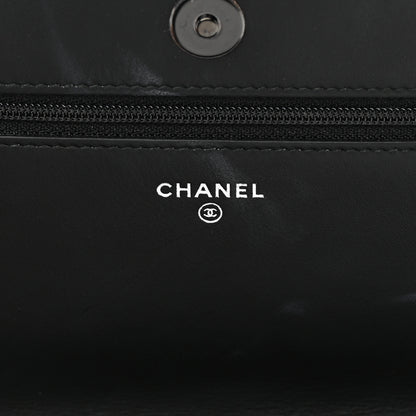 Chanel Calfskin Painted Chevron Embossed Boy Wallet On Chain WOC Black 6 of 15