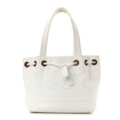 Chanel Caviar Wood Drawstring Bucket Bag White 1 of 15