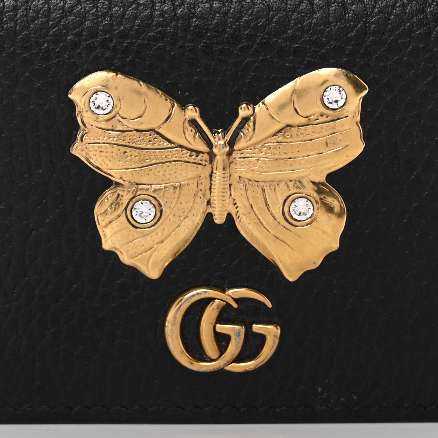 Pebbled Calfskin Butterfly Card Case Black