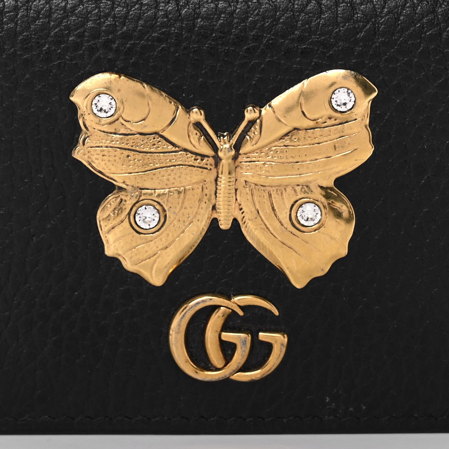 Gucci Pebbled Calfskin Butterfly Card Case Black 9 of 13