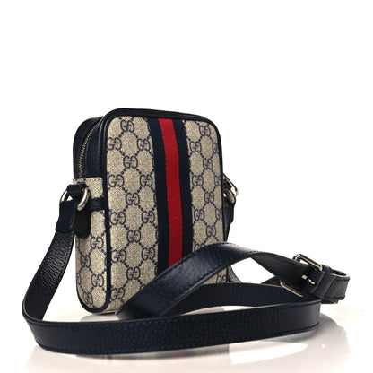 Gucci GG Supreme Monogram Textured Calfskin Web Mini Ophidia Messenger Beige Blue 3 of 9