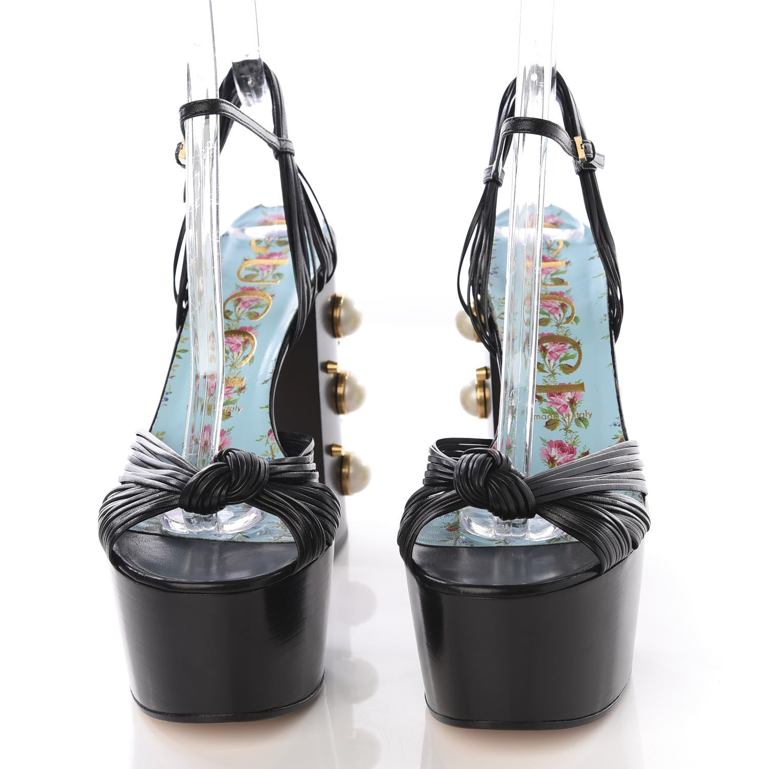 Gucci Malaga Kid Pearl Knot Platform Sandals 39 Black 6 of 10
