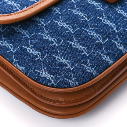 Saint Laurent Suede All-Over Monogram Small Le Monogramme Satchel Denim 9 of 10