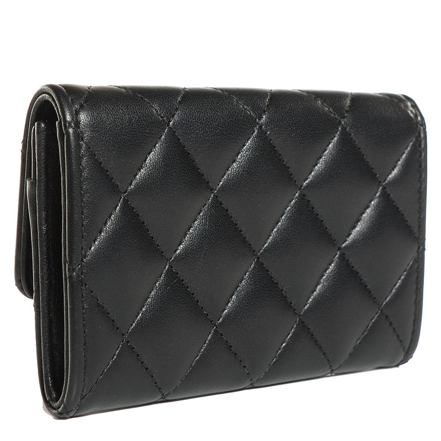 Lambskin Quilted Flap Card Holder Black