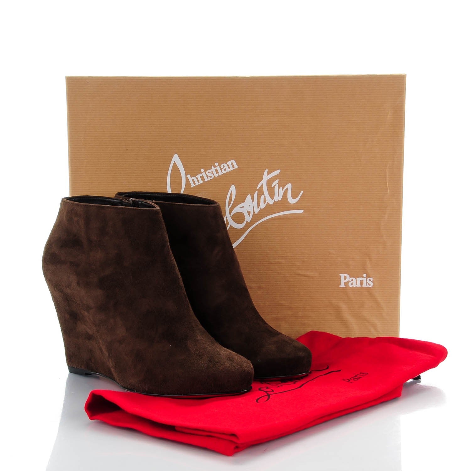 Christian Louboutin Suede Melisa 85 Ankle Wedge Boots 37.5 Coffee 7 of 7