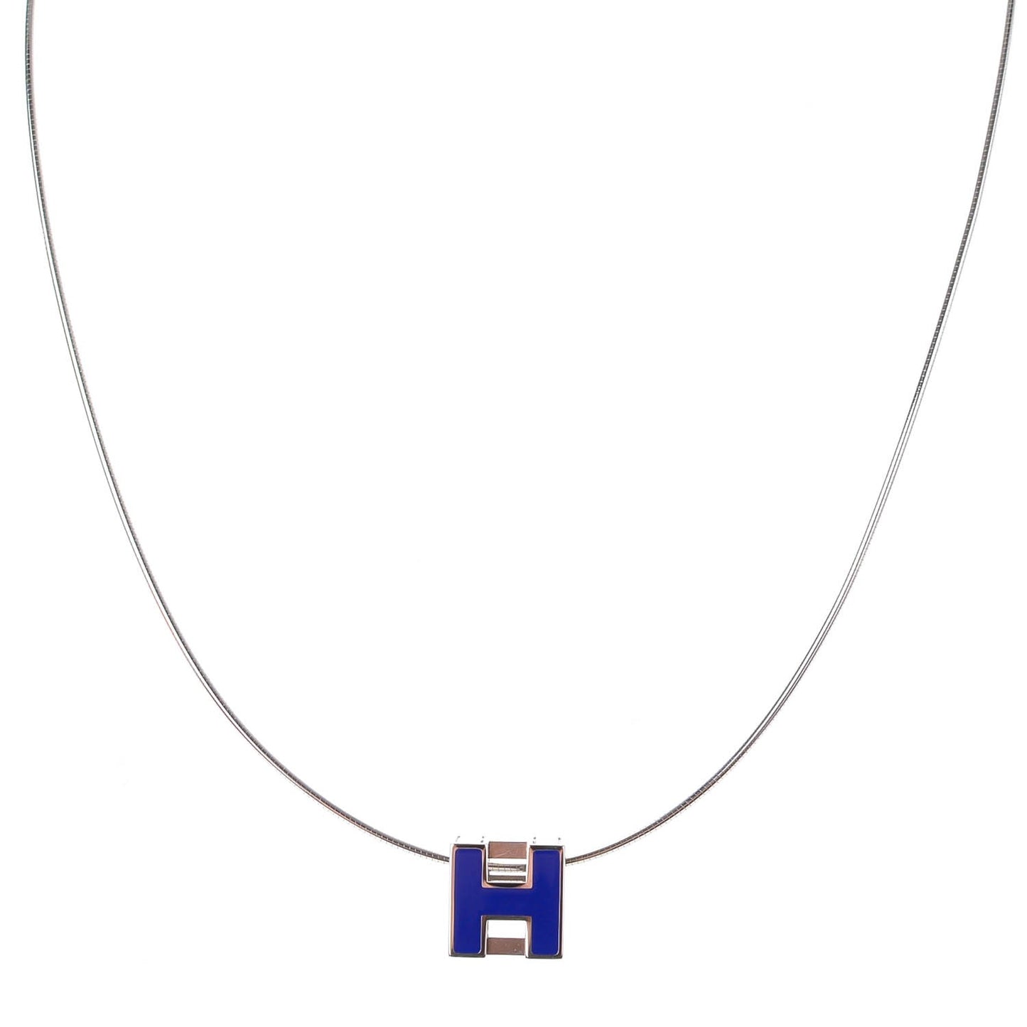 Lacquered Palladium Cage d'H Pendant Necklace Bleu Royal