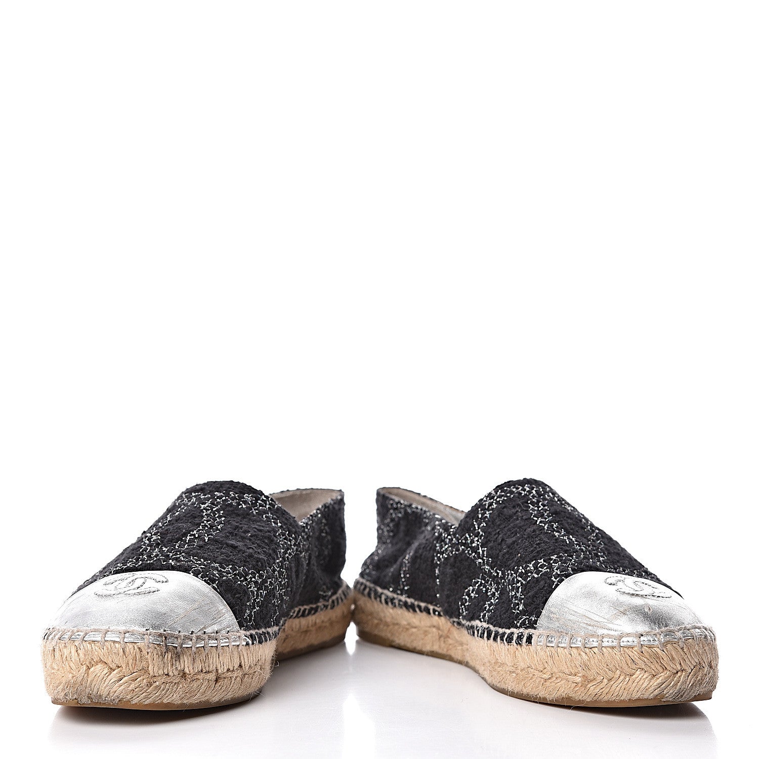 Chanel Metallic Tweed Lambskin CC Espadrilles 39 Black Silver 5 of 13