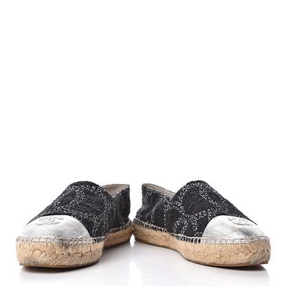 Chanel Metallic Tweed Lambskin CC Espadrilles 39 Black Silver 5 of 13