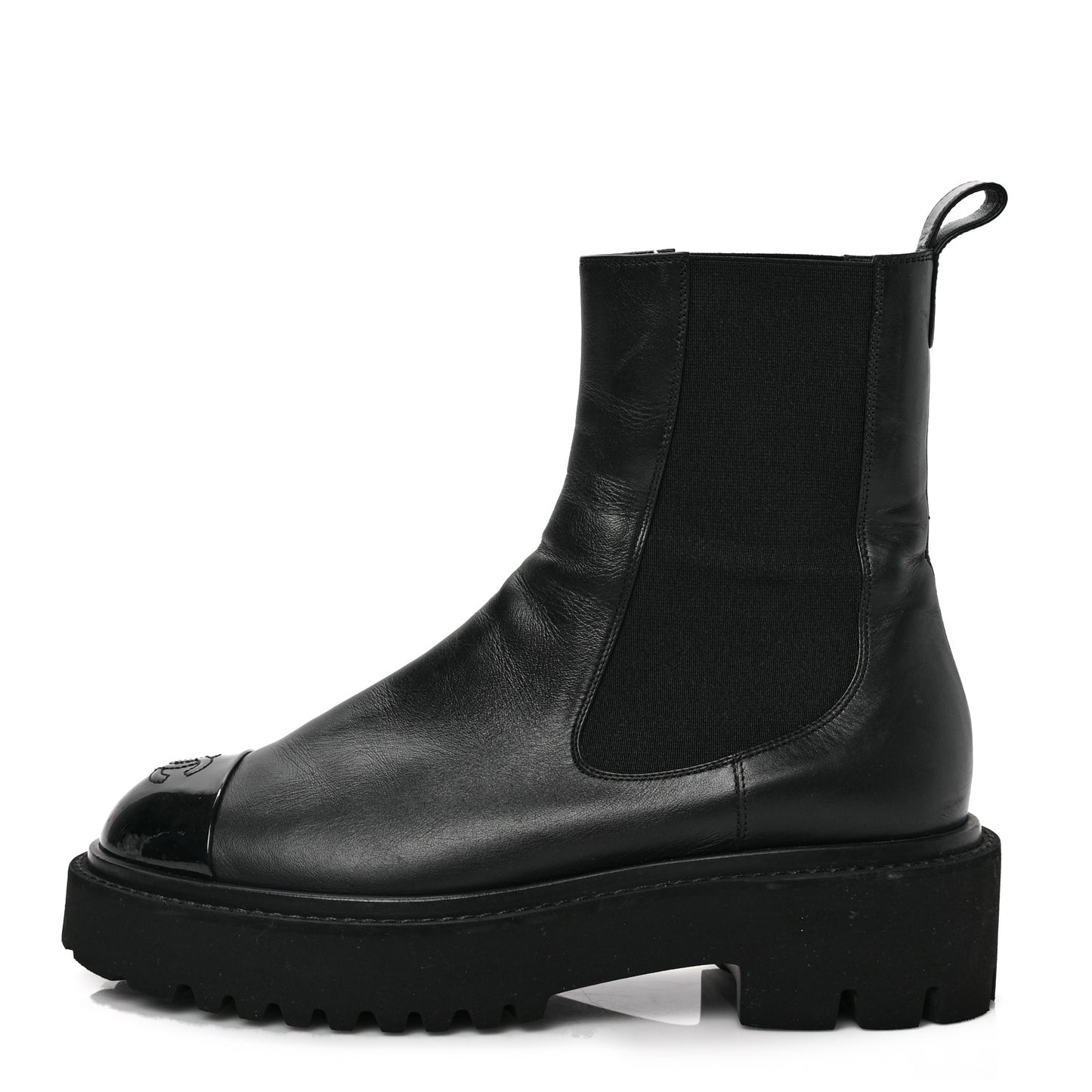 Crumpled Calfskin Patent Cap Toe Short Boots 39 Black