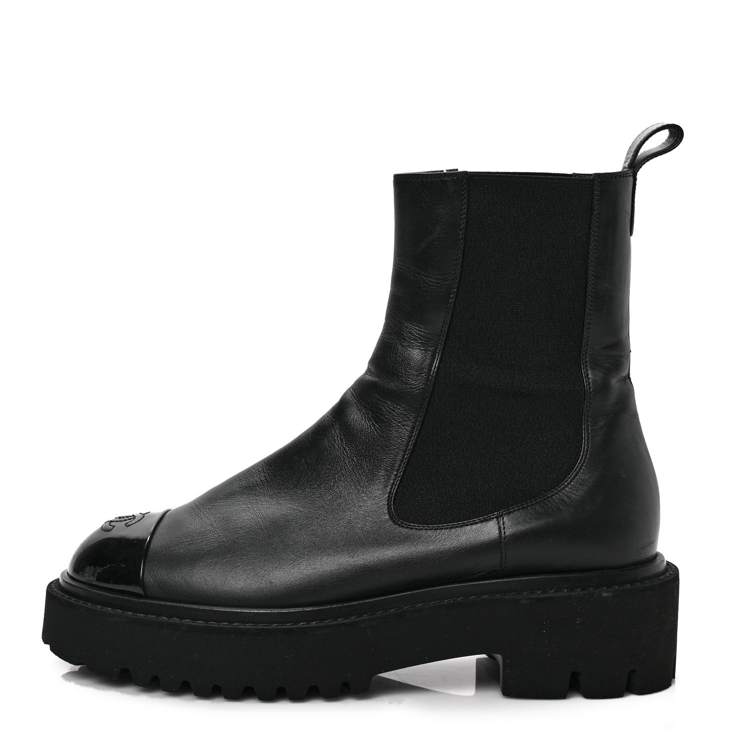 Chanel Crumpled Calfskin Patent Cap Toe Short Boots 39 Black 1 of 7