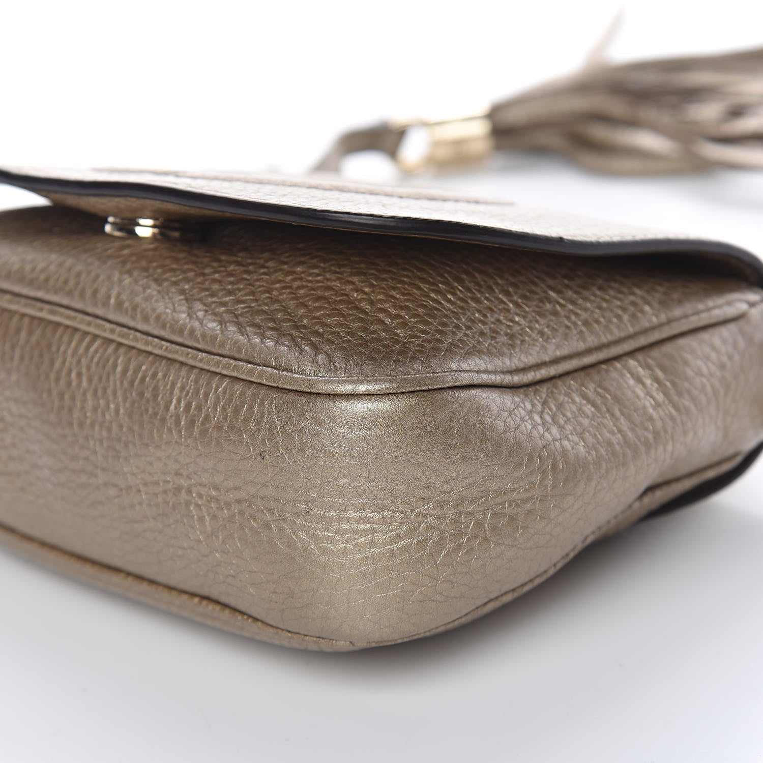 Gucci Metallic Pebbled Calfskin Small Soho Flap Crossbody Golden Beige 11 of 14
