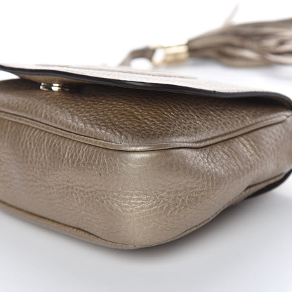 Gucci Metallic Pebbled Calfskin Small Soho Flap Crossbody Golden Beige 11 of 14