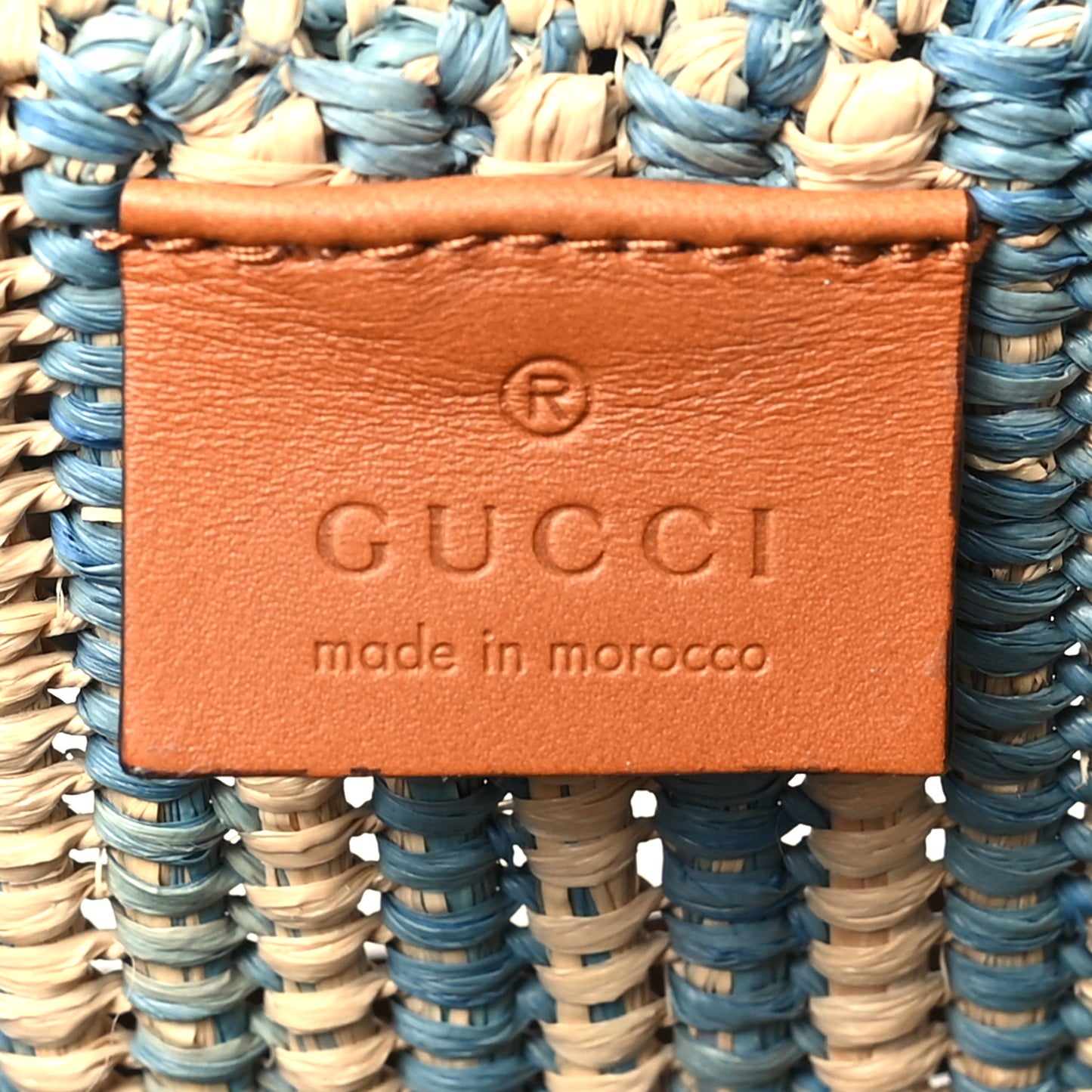 Raffia Woven Small GG Marmont Shoulder Bag Natural Light Blue