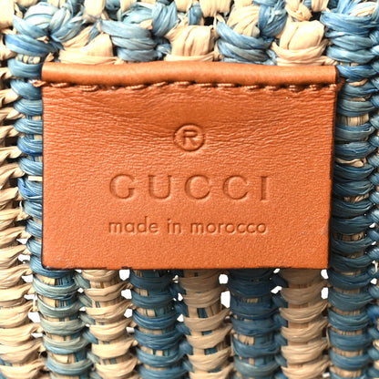 Gucci Raffia Woven Small GG Marmont Shoulder Bag Natural Light Blue 6 of 11