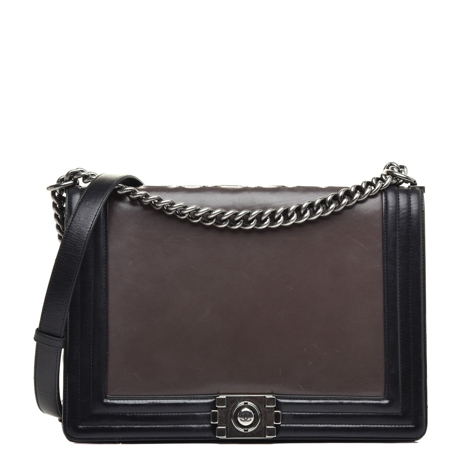 Chanel Glazed Calfskin Large Boy Flap Black Brown 1 of 8