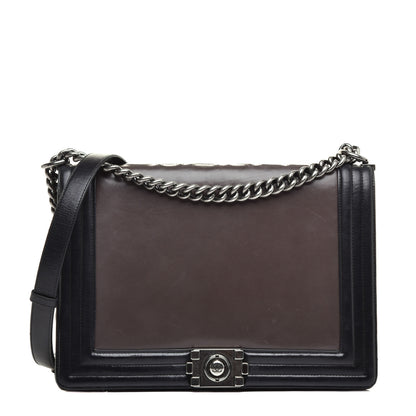 Chanel Glazed Calfskin Large Boy Flap Black Brown 1 of 8