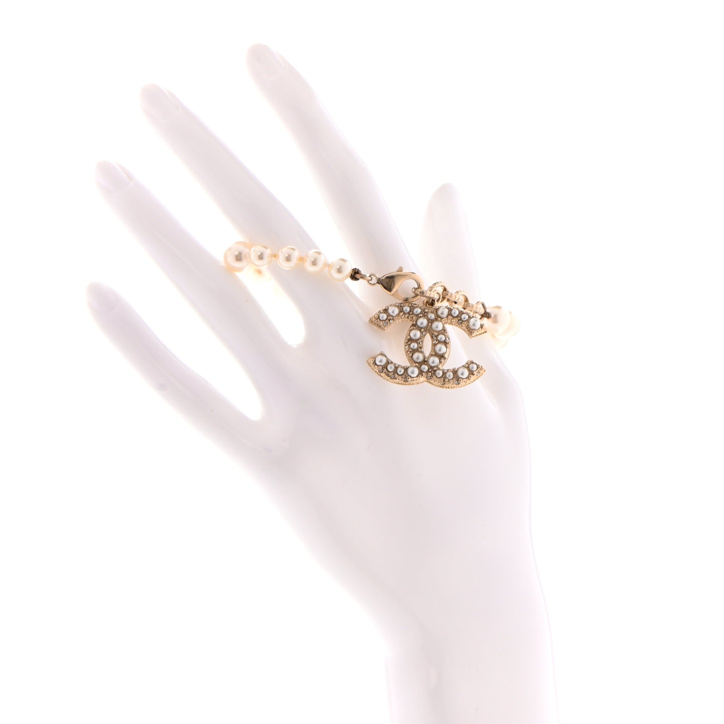 Graduated Pearl Crystal CC Bracelet Gold