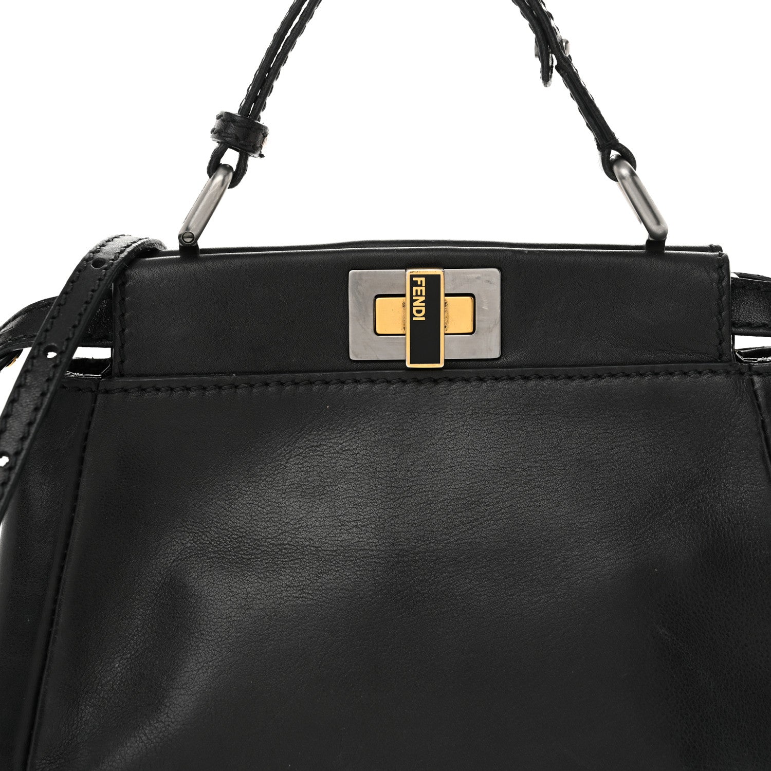 Fendi Vitello Saddle Mini Peekaboo Iconic Satchel Black 8 of 15