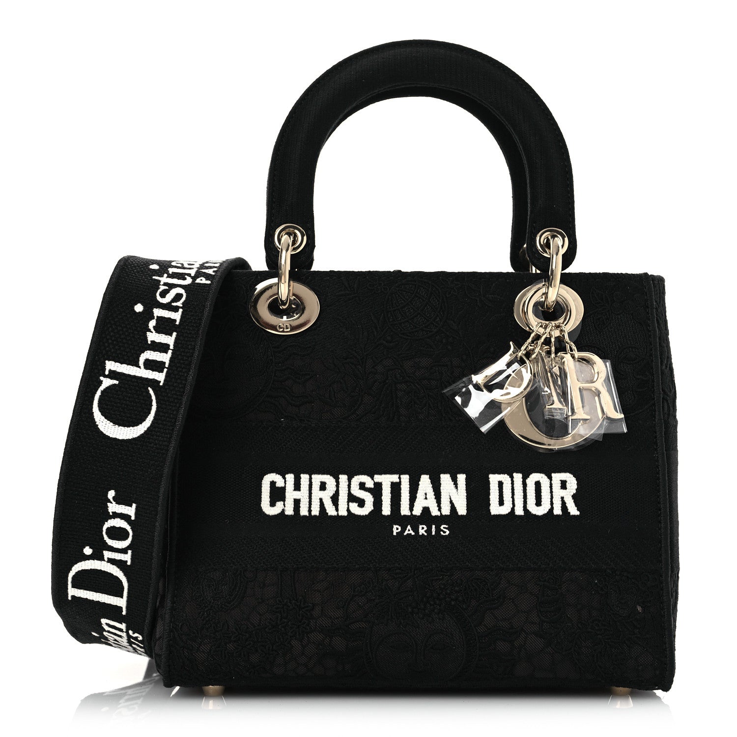 Christian Dior Canvas Embroidered Toile de Jouy Soleil Medium Lady D-Lite Black 1 of 11