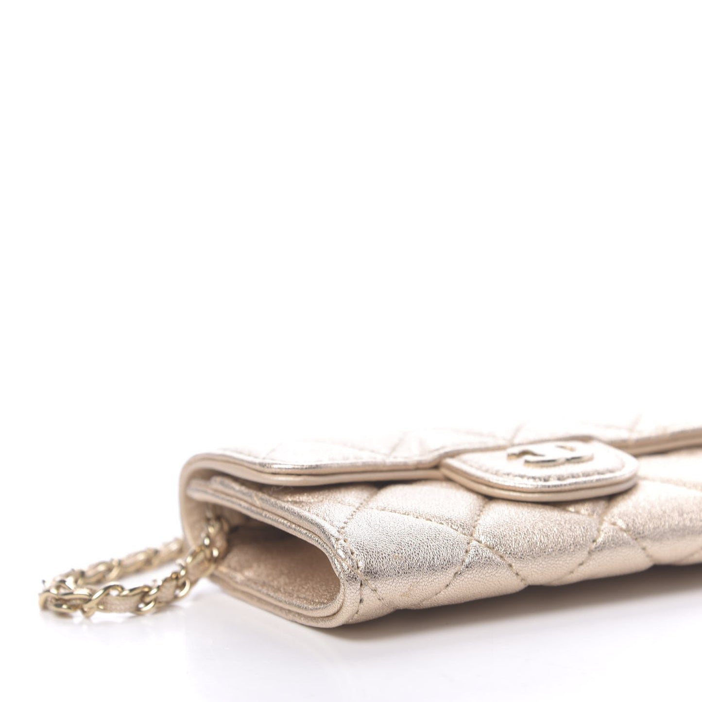 Metallic Lambskin Quilted Flap Chain Waist Bag Gold