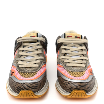 Gucci Calfskin Suede Mesh Lizard Embossed Womens Ultrapace Sneakers 35.5 Silver Anthracite Neon Orange 2 of 8