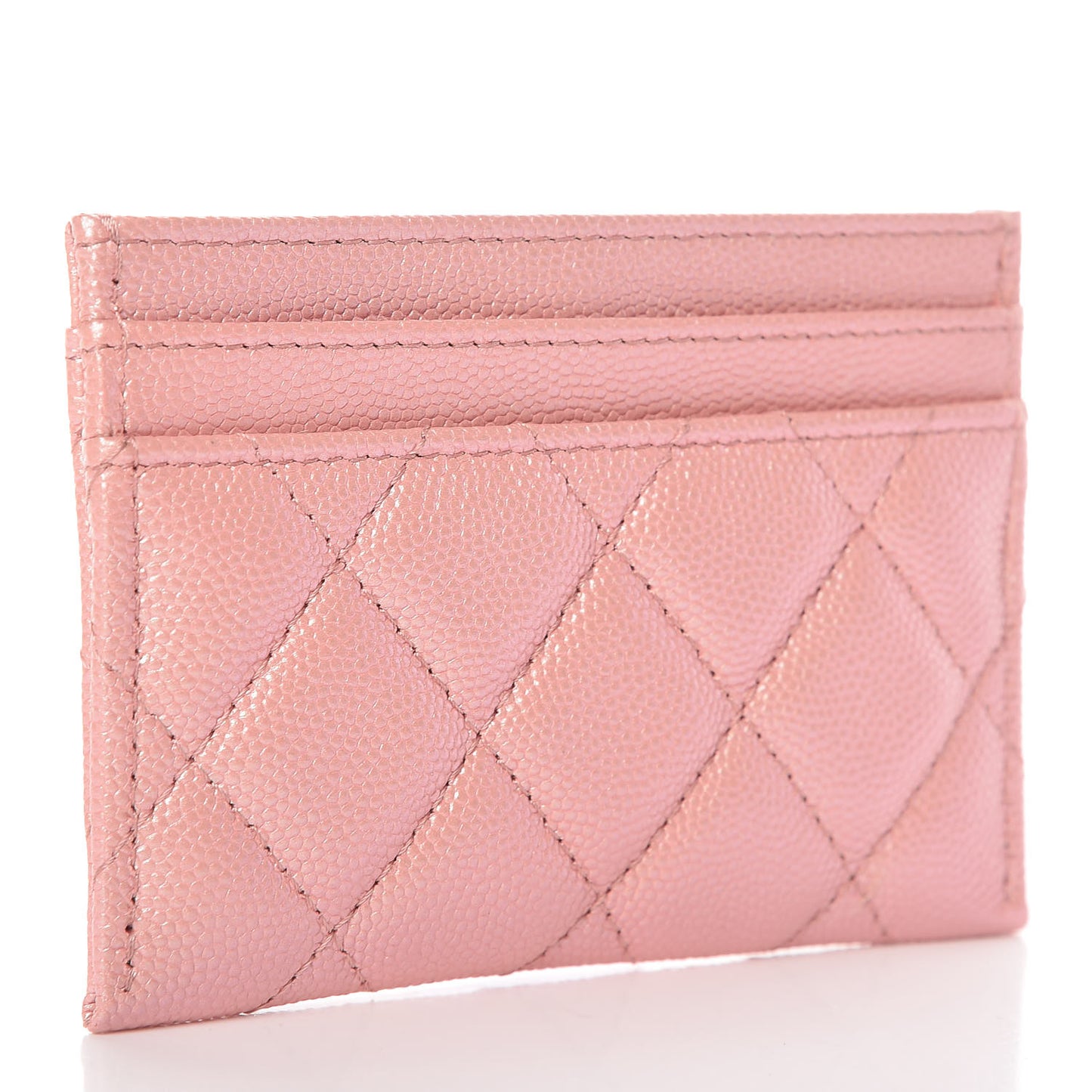 Iridescent Caviar Quilted Card Holder Rose Pink