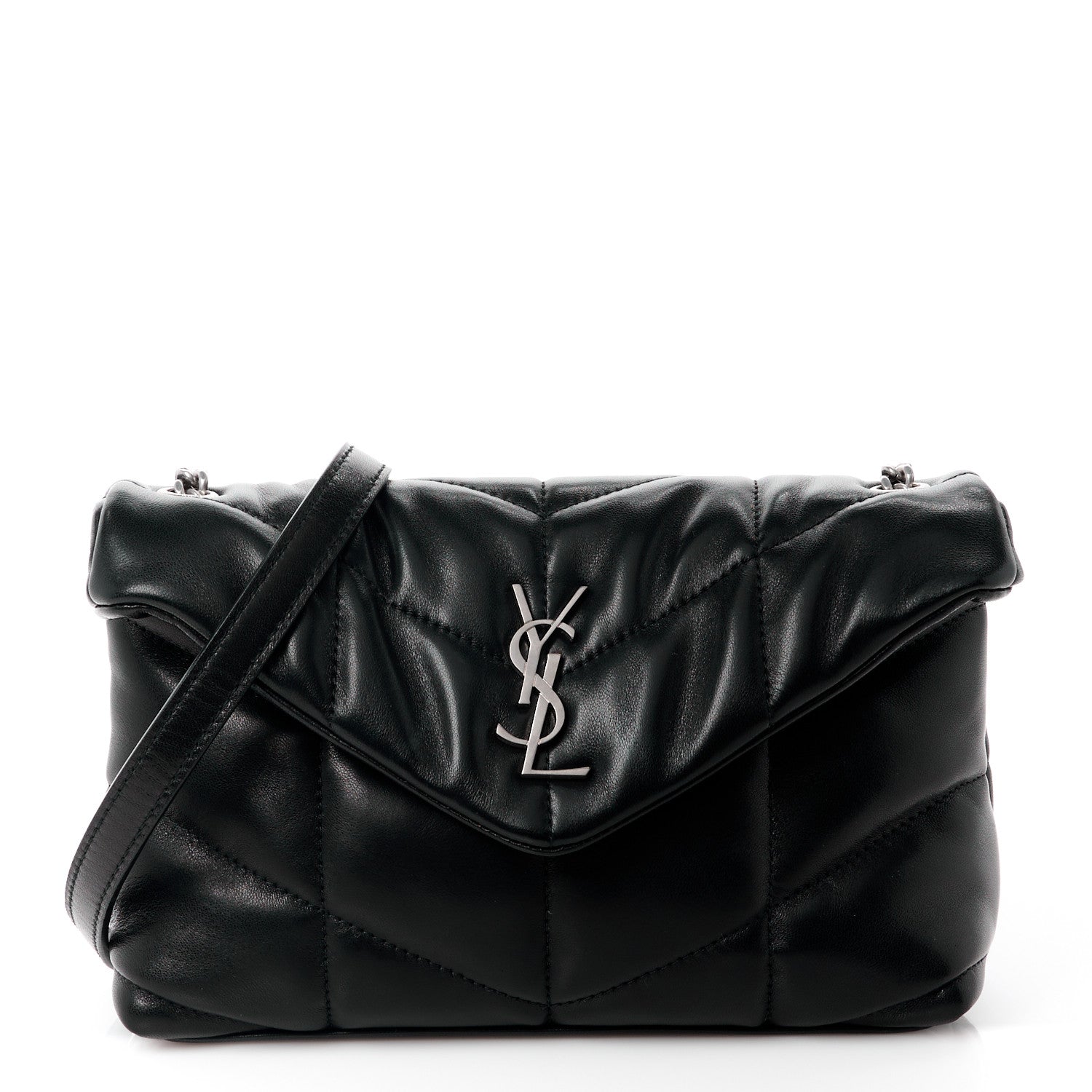 Saint Laurent Lambskin Quilted Toy Loulou Puffer Monogram Chain Satchel Black 1 of 12