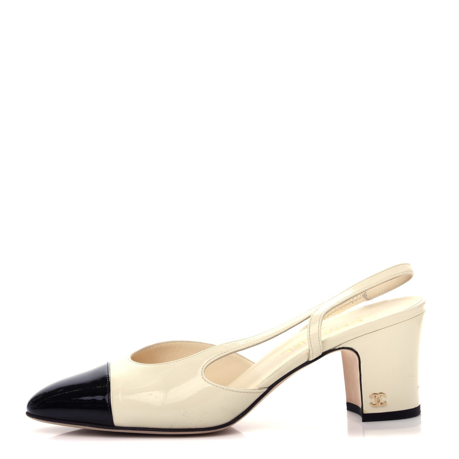 Chanel Patent Calfskin Cap Toe CC Slingback Pumps 39.5 White Black 1 of 12