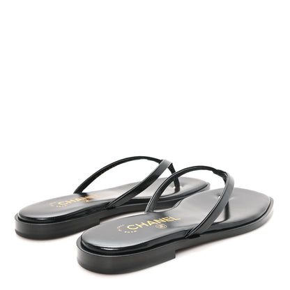 Chanel Goatskin CC Times Square Thong Sandals 37 Black 5 of 10